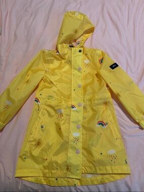 Joules Yellow Raincoat with Rainbow & Sun Print